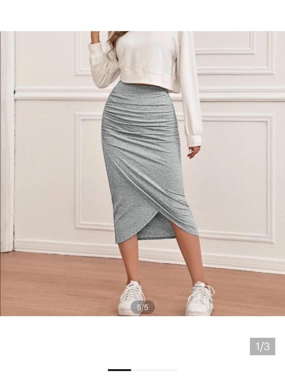 SHEIN Light Gray Ruched Wrap Midi Skirt